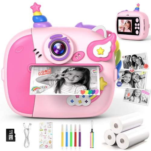 Wootoyz Kids Camera Instant Print, Toys for 3 4 5 6 7 Year Old Girls Gifts Unicorn Gifts for Girls Toys Age 3 4 5 6 Birthday Presents for 3-12 Year Old Girl Digital Camera for Kids Easter Gifts