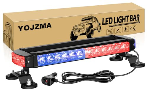 YOJZMA 15 Pollici Bifacciale Barra luminosa stroboscopica, Rosso e Blu | 30 LED Luce emergenza da tetto, base magnetica potente, cavo 3,6m, spina accendisigari, per spazzaneve, camion, Veicoli Edili