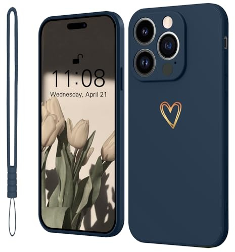 Mitetabo Handyhülle für iPhone 15 Pro Hülle Gold Liebesher Silikon,Mädchen Weich Slim Stoßfest Süßes Gold Love Kratzfeste Schutzhülle Case für iPhone 15 Pro Blau