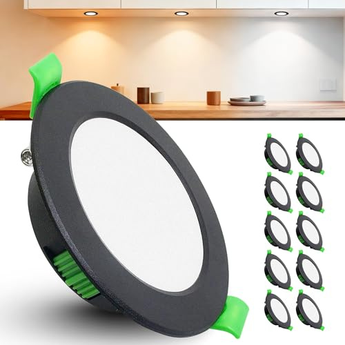 Laiebri 10er Led Einbaustrahler 230V Schwarz - Extra Flach IP44 Deckenstrahler - Ø68-75mm Einbau Deckenspots 5W 600LM, 2700K/4000K/6000K Deckenlampe Deckenleuchte led für Badezimmer Wohnzimmer Küche