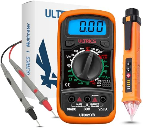 ULTRICS Digital Multimeter and Voltage Tester, LCD Display Multi Meter Measures AC DC Voltage Current, 12V-1000V Non Contact Voltage Electrical Tester with LED Flashlight, Combo Kit for Electrician