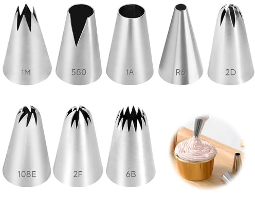 8PCS Grosse Douille Patisserie Professionnelle, Poche a Douille Patisserie Professionnelle, Embout Poche a Douille Patisserie, Patisserie Inox pour Décorer Gâteaux Muffins