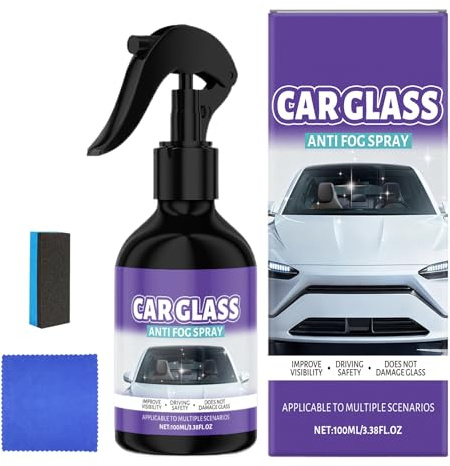 Antibeschlag-Windschutzscheibenreiniger – 100 ml Autoglasspray | Lösung zum Beschlagen von Fenstern | Auto-Spiegel, Motorrad, LKW, Schutzbrille, innen, außen, klare Sicht, Reinigungsset, Hand