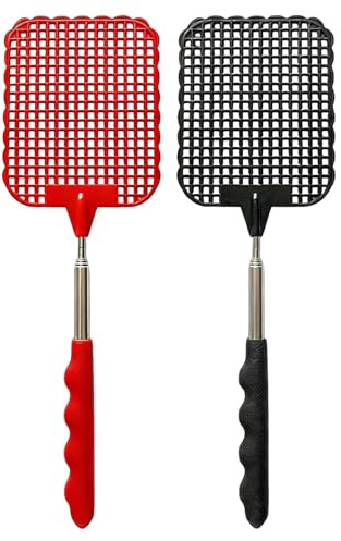 Matamoscas extensible, matamoscas estable, matamoscas con mango de acero inoxidable, repelente de moscas, moscas, moscas, avispas (negro, rojo)