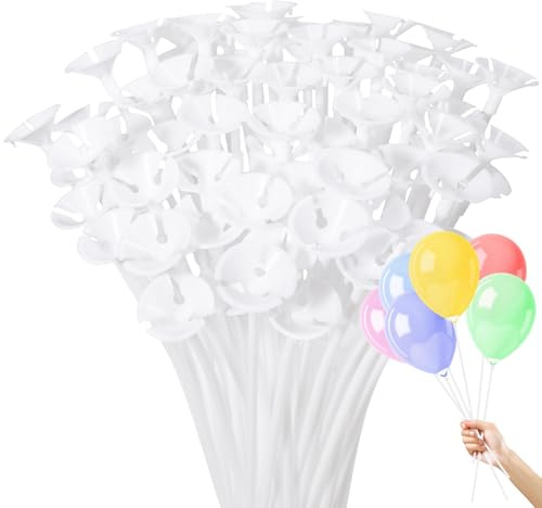 120 stycken ballongstativ, 32 cm, ballongstavar, återanvändbara | Vit plastballongstativ, ballonghållare för bröllop, födelsedag, semester, festdekoration, lätt att montera
