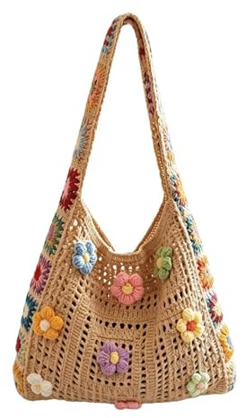 ZHUMCCY Borse All'Uncinetto Per Donna | Borsa Floreale Boho Fatta A Mano,Tote Bag Uncinetto Per Donna,Ideale Per Vacanze Estive Al Mare Appuntamenti Pendolarismo Festival Musicali Compleanno Ragazze