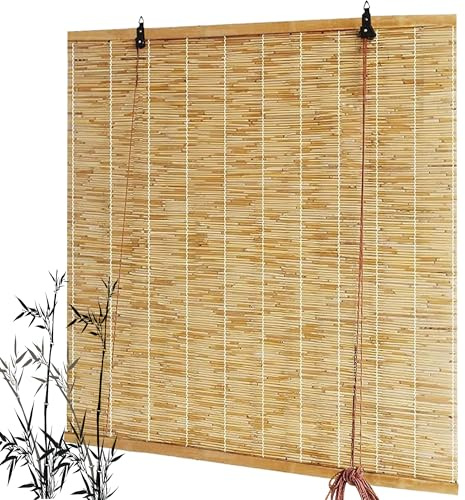 Made To Measure Bamboo Blinds For Windows Available In A Variety Of Colors And Styles | Natural Bamboo Roller Blind, Light Filtering Privacy Shade | Suitable For Indoor And Outdoor Use Corded Style