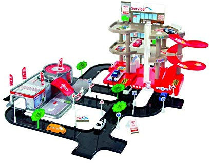 Mochtoys Parkhaus Set Für Kinder - mit Service, Autowaschanlage, Werkstatt, Tankstelle, DREI Parkebenen, Entwickelt Handwerkliche Fähigkeiten, Für Kleinkinder ab 3 Jahren, Abmessungen: 76x83x36 cm