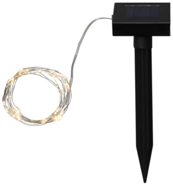 Best Season Solar Light Chain Dew Drop 5 m, 50 LED warmweiß, Dämmerungssensor, separates Solarpanel, 200 cm Kabel, Außen Lichterkette Silber