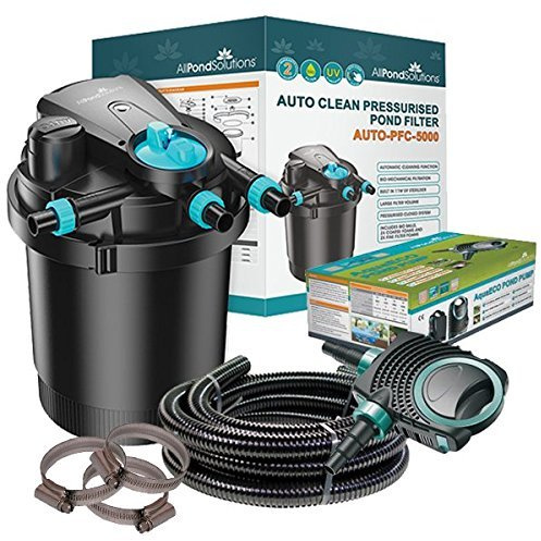 AllPondSolutions Auto Cleaning Pressurised Koi Fish Pond Filter with UV Steriliser Light All in One Complete Kit - Ponds Up to 5000 litres - AUTO-PFC-5000-KIT