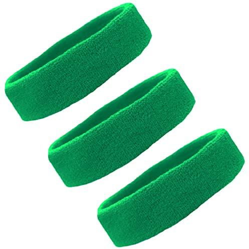 Kenz Laurenz Sweat Bands/Headbands for Women Men/Elastic Sports Sweatband Athletic Stretchy Head Band Workout Running Basketball Tennis Moisture Wicking Terry Cloth Set Keep Sweat Hair (Green)