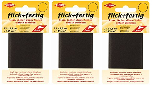 Flick + Fertig 3 Stück Kleiber je 145 Quadratzentimeter Klebe-Flicken Selbstklebendes Reparaturband aus Nylon (Schwarz)