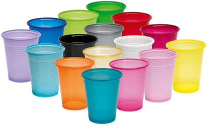 Euronda Einweg Trinkbecher, Becher, Plastikbecher, Partybecher, Mundspülbecher aus Kunststoff 180 ml in vielen Farben, 100 Stück (rot)