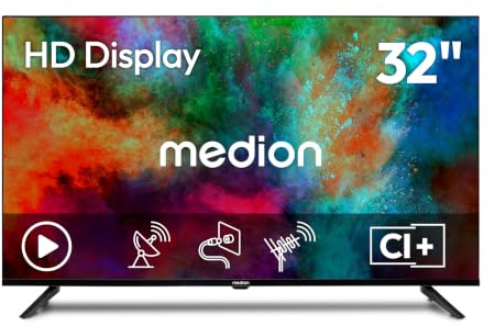 MEDION 80 cm (32 Zoll) HD Fernseher (Triple Tuner Receiver DVB-T2 DVB-C DVB-S2, 2 x HDMI, USB, Mediaplayer, VESA, CI+, MD 832002)