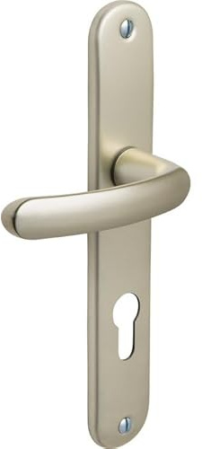 Vachette Set de Poignée de Porte sur Grande Plaque - Version Clé I, Porte d'Entrée, Bureau, Garage - Entraxe 195 mm - Système de Pose Facile - Aluminium Résistant - Finition Champagne - Garantie 2 Ans