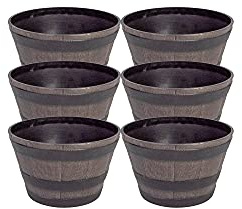 Thompson & Morgan Garden Veg Wooden Effect Barrel Planter, Outdoor Half Whiskey Cask Flower Pot, Indoor Rustic Patio Grow Plant Container (6, Small)