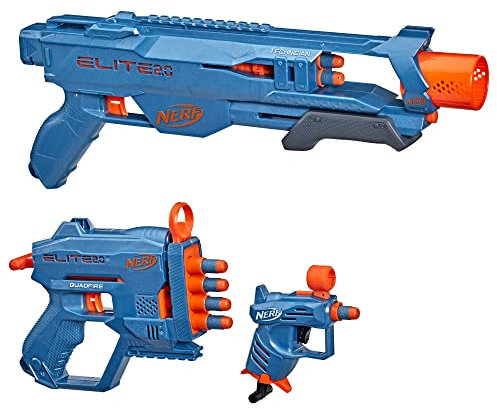 Nerf Elite 2.0 Loadout 3-Blaster Pack, Includes Technician DS-2, Quadfire QS-4, Ace SD-1 Blasters, 14 Darts, Multicolor