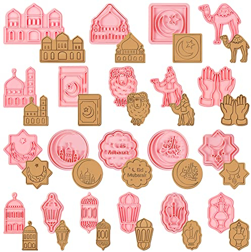 Eid Mubarak Cookie Cutters Ramadan Cookie Cutter Ramadan Islamic Muslim Biscuit Mold DIY Biscuit Press Stamp Molds for Eid Mubarak Holiday Party Supplies Cookie Tools (Stylish Style,20 Pieces)