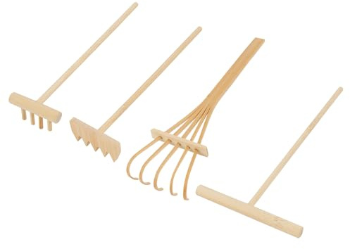 Framendino, Juego de 4 mini rastrillos de jardín zen de bambú para decoración de mesa, escritorio, 4 estilos