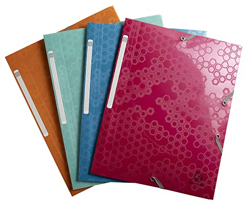 Exacompta 55210E 4er Pack Einschlagmappe Maia. Juris-Mappe aus extra starkem Recycling-Kunststoff mit 3 Innenklappen und 2 Gummizügen DIN A4 farbig sortiert Dokumentenmappe für Büro und Schule