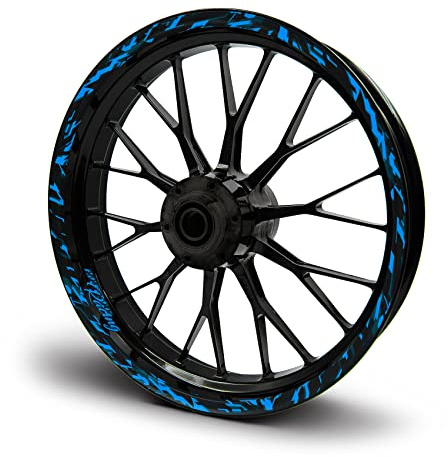16-teiliges Set Felgenrandaufkleber Sticker für Motorrad Auto Felgen Future Design Komplett Set Felgenaufkleber für 15 16 17 18 19 Zoll MR017 (Neon Blau, Matt)
