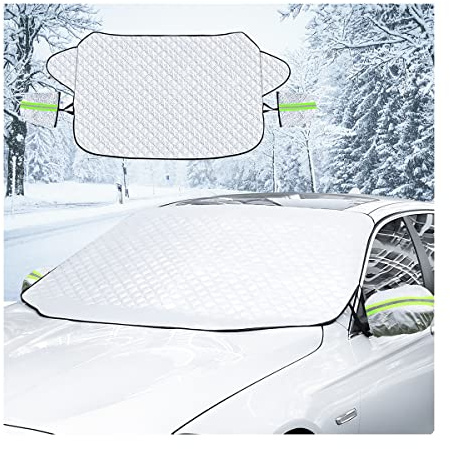 LoyaForba Car Magnetic Windshield Snow Cover, 4 Layers WAaterproof Windproof Protection,Snow,Ice,Sun,Frost Defense, Universal for SUV, Truck, Sedan, Van (Silver)