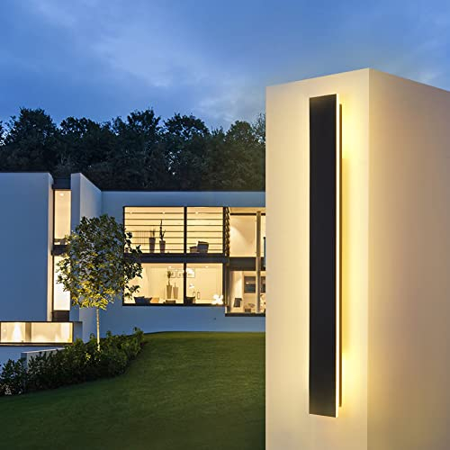 LED Wall Light Outdoor/Indoor Long Wall Lamp Anthracite, IP67 Waterproof Exterior Wall Lights Aluminum Alloy Black Outdoor Light for Terrace Wall Lamp for Gardens, Villa, Warm Light, 80 * 5cm, 19W