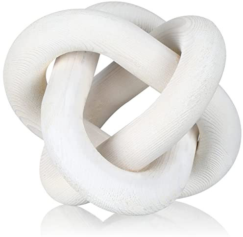 Yalikop Tavolino da caffè in Legno Intagliato a Mano con Catena a 3 Nodi, Moderno, Stile Bohémien, Rustico, Oggetti Decorativi per casa, Soggiorno, Camera da Letto (Bianco)