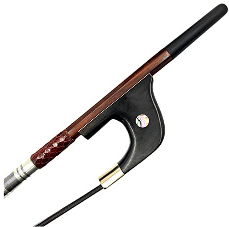 TSTS Geigenbogen Deutscher Stil Schlangenholz 3/4 Kontrabassbogen mit Kupfermontage, weiß/schwarzes Rosshaar-Schachtelhalm (Color : 02)