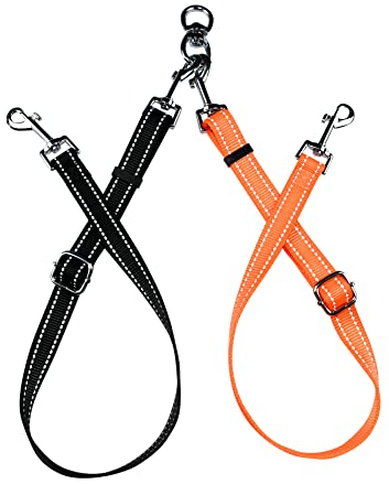 ASOCEA Doppelte Hundeleine Verwicklungsfreier Doppel-Hundeleinen-Koppler Kein Verheddern 360° Drehbare Reflektierende Kabelbefestigung für Kleine Mittelgroße und Große Hunde Welpen Lauftraining