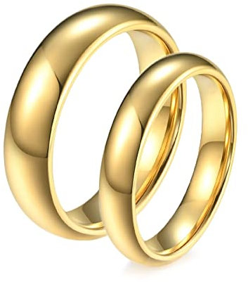 Homxi Bague Couple Gravure,Tungstene Bague Homme et Femme Fiancaille 4/6MM Or Bague avec Rond Poli Femme 52 + Homme 54
