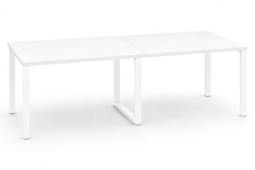OFILIKE. Mesa de Reuniones y Conferencias para Oficina - Mesa de Juntas Grande con Estructura Metálica Blanca y 2 Tableros - Mesa para Sala de Reuniones, Empresas y Negocios (240x120, White)