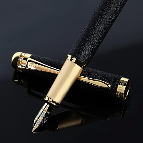BOCIYER fountain pen-Multiple color styles with rhinestone,diamond inlay and frosted finish,Cute pens,Luxury pen,Office pens,Best pen set,Includes 10 Ink Cartridges and Ink Refill Converter(Black)