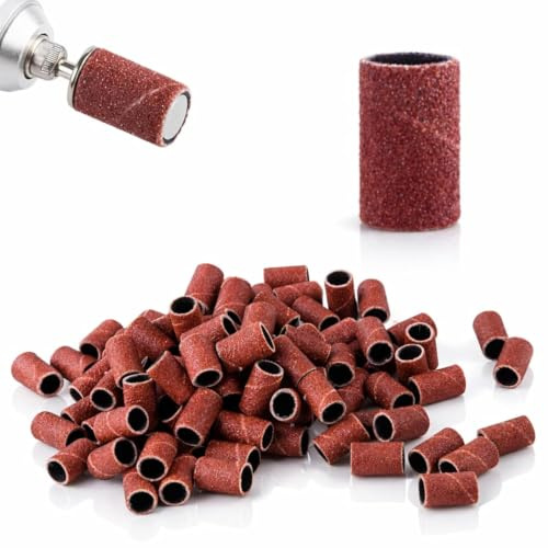 LALILL 100 Stk. Schleifkappen Körnung 180 - Schleifhülsen Schleifbänder Drill Sanding Abrasive Caps – Foot Care Bands Mandrell Nagelfräser - Aufsatz für Maniküre Pediküre Nagelkunst Nagelpflege