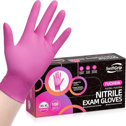 SwiftGrip Pink Gloves Powder-Free Nitrile Gloves, 100ct Box - 3-Mil, Gloves Disposable Latex Free, for Kitchen, Cleaning, Estheticians, Hair Stylist - Pink/Fuchsia(Medium)