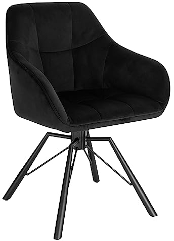 WOLTU Esszimmerstuhl drehbar, Küchenstuhl, Polsterstuhl, Drehstuhl, bequemer Stuhl mit Armlehnen Rückenlehne, Armlehnenstuhl für Esszimmer Wohnzimmer, mit Samtbezug, Schwarz, BH365sz-1