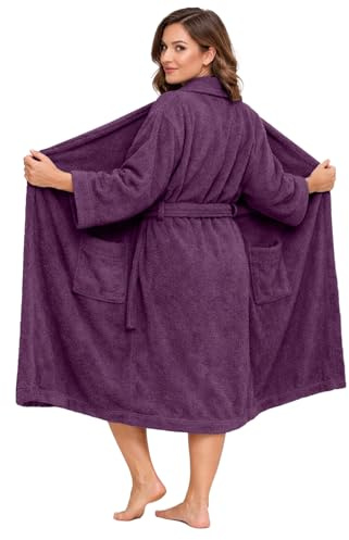 DAN RIVER Premium Cotton Terry Robes for Women and Men, Ultra Soft shower robe with Adjustable Waist Belt and Pockets Pack of 1 - Purple Passion
