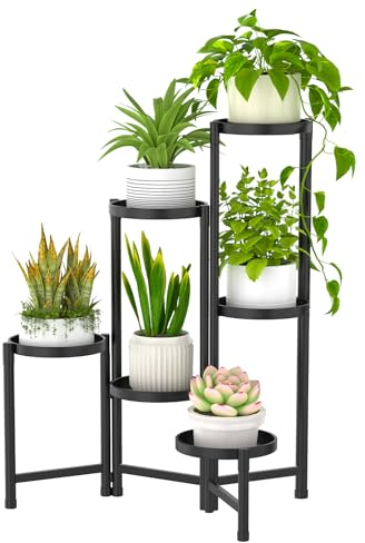 Msoesticc.dl 6 Etagen Metall Pflanzenständer Blumenständer, Klappbarer Pflanzenregal Blumenregal für Innen und Draußen, Blumentreppe Pflanzentreppe für Garten Balkon Wohnzimmer (Schwarz)