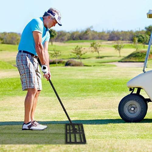 YUENFONG Rasen Nivellierrechen Rakel Lawn Leveling Profi aus Eisen, Levelingrake Flächenebner mit rutschfest Griff zum Sanden Abziehen, für Golfplatz, Hinterhof, Schwarz (25 x 50cm)