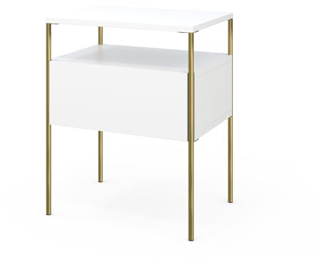 Vicco Nachttisch Mira, Weiß/Gold, 40 x 50 cm | zur Ablage von Alltagsgegenständen und als Beistelltisch nutzbar