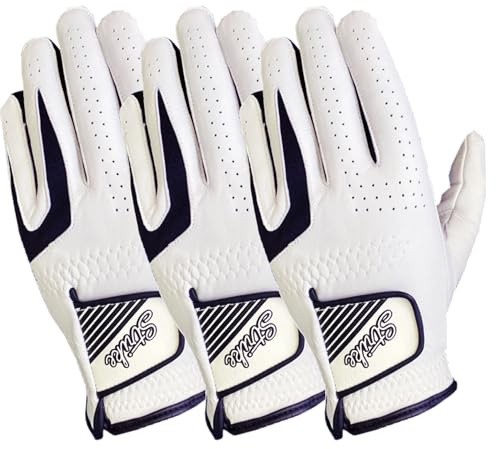 Cabretta Herren Golfhandschuhe aus Leder – für alle Wetterbedingungen – weicher Griff & bequem – Links- und Rechtshänder Golfer – für Anfänger & Profis (XXL, weiß, linke Hand)