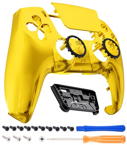 eXtremeRate Luna Rediseñado Carcasa Frontal con Panel Táctil Compatible con ps5 BDM-010 BDM-020 BDM-030 BDM-040 Control Placa Frontal Funda Portectora Compatible con ps5 Mando(Dorado Cromo)