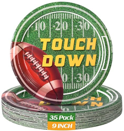 Dereinwo 35Pcs Football Plates - 2024 Football Party Decorations,9 inch Disposable Plates for Dessert Appetizer Dinner Football Theme Party Supplies