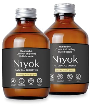 Niyok® Mundziehöl aus Bio Kokosöl Zitronengras & Ingwer (2x200ml) • Mundspülung mit ätherischen Ölen • Kokos Ölziehkur gegen Karies, Zahnstein & Mundgeruch • Vegan Zahnöl für Ölziehen