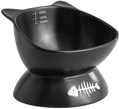 Dualoai Ciotole per Gatti Rialzate Ciotola per Gatti in Ceramica con abbeveratoio e mangiatoia rialzata per da Interni, Nero