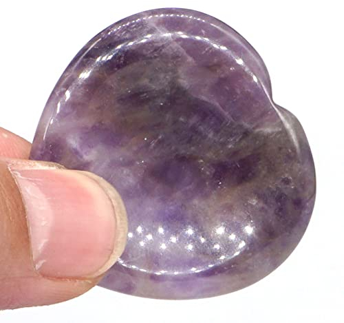 IDGTTLDF PEIQIYIN 3,8 cm Handschmeichler, Kristallstein, Herzform, Tasche, natürlicher Edelstein, poliert, Heimdekoration, Fingermassage, Geschenke, 1 Stück Voller Textur(Color:Amethyst)