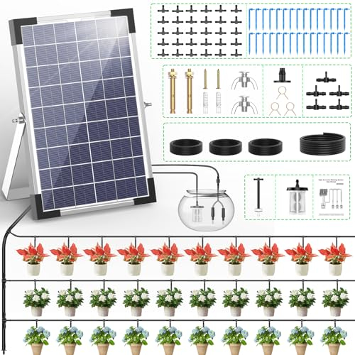 TRJZWA Solar Automatisches Bewässerungssystem 5W mit Integriertem Timer und 30 Tropfspitzen für Garten und Gewächshaus