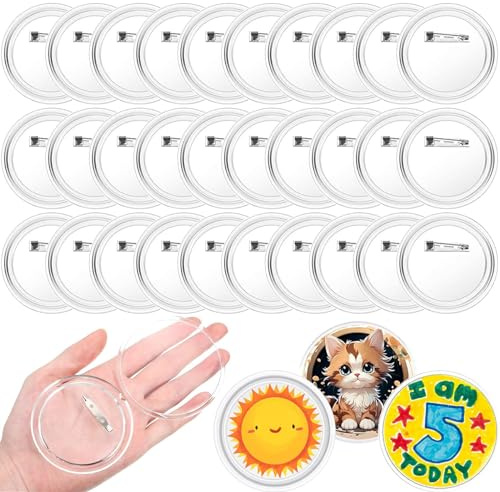 Nsiwem 30 Stück DIY Buttons Selber Machen Ohne Buttonmaschine, 60mm Acryl Transparent Ansteckbuttons