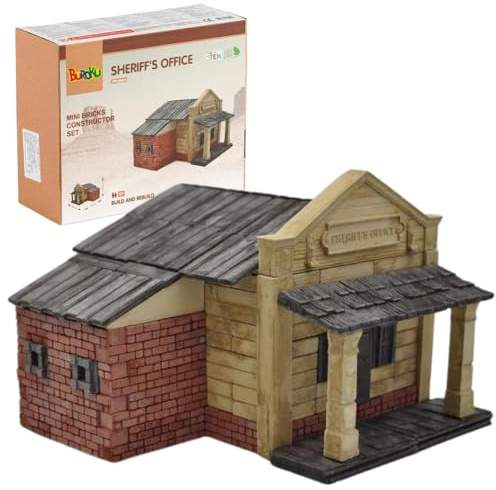 Buroku - Kit Costruzione Occidente 290 Pezzi | Ufficio dello Sceriffo Realistico | Mattoni di Pietra | Incoraggia Apprendimento STEM e Abilità Motorie | Per Bambini e Adulti | Include Colla