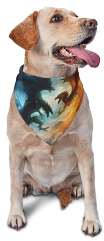Hundhalsduk, röd och blå låga, våg, drake, triangelhaklapp, hundnäsduk, söta hundtillbehör, hundhalsdukar
